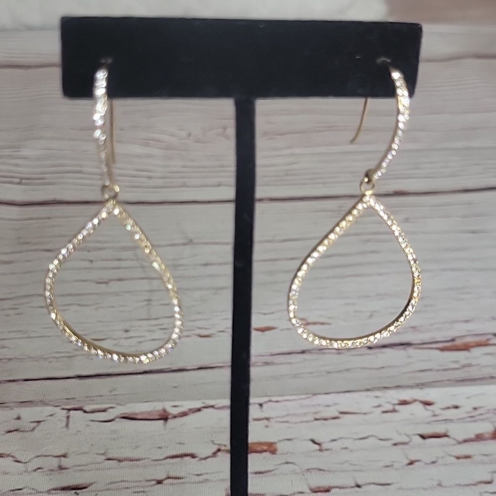 Rhinestone Dangling Large Hoops - Picture 2 of 5